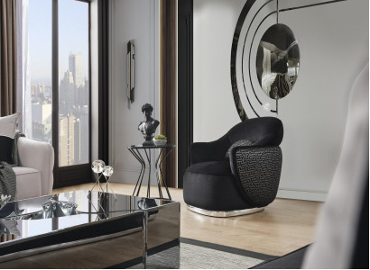 Sessel Ohrensessel Modern Stoff Wohnzimmer Polyester Schwarz Design